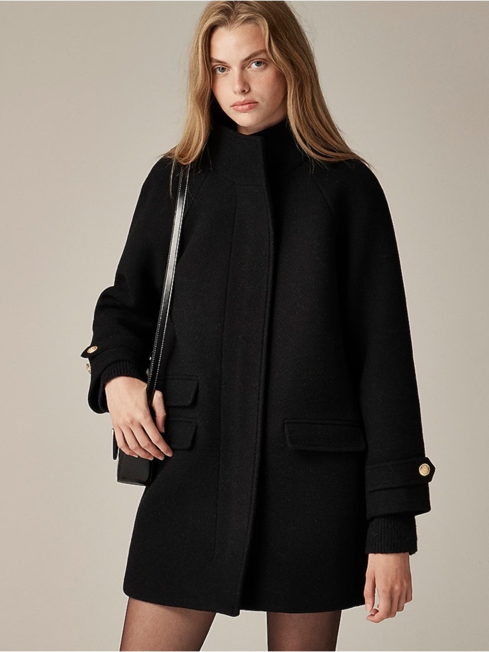 J.Crew Petite Toscana Coat in Italian Stadium-Cloth Wool Blend Size 2P Black